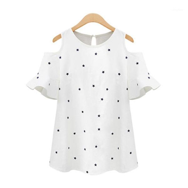 

plus size t-shirt off shoulder blouse summer short sleeve shirt casual print loose shirts round neck fashion tunic blusas mujer, Black