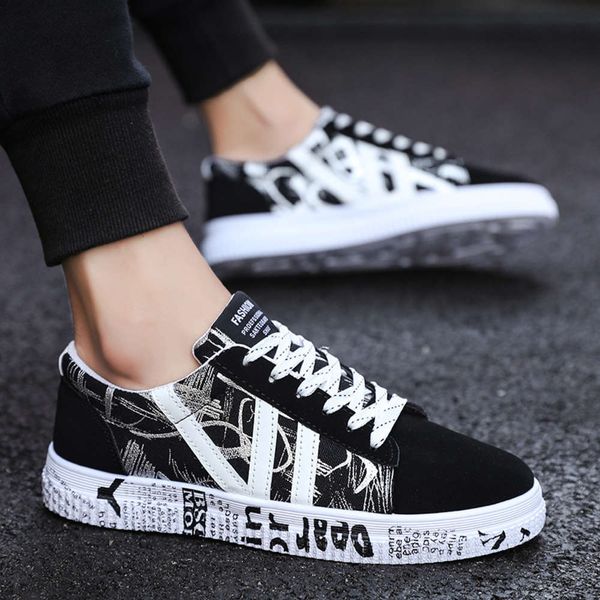 

new canvas shoes men's korean fashion casual cloth shoes men's board shoes student net red tide men's, Black