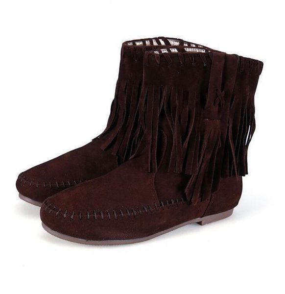 Herbst Winter Wildleder Leder Fransen Quaste Flache Stiefeletten Frau Kurze Plüsch Warme Wohnungen Schuhe Weibliche Runde Kappe Komfort Freizeit booties