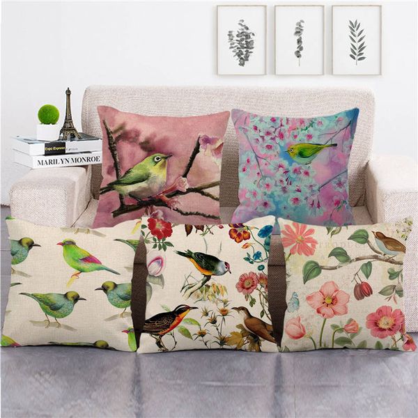 

45cm*45cm beautiful flower and bird oil painting linen/cotton throw pillow covers couch cushion cover home decor pillowcase