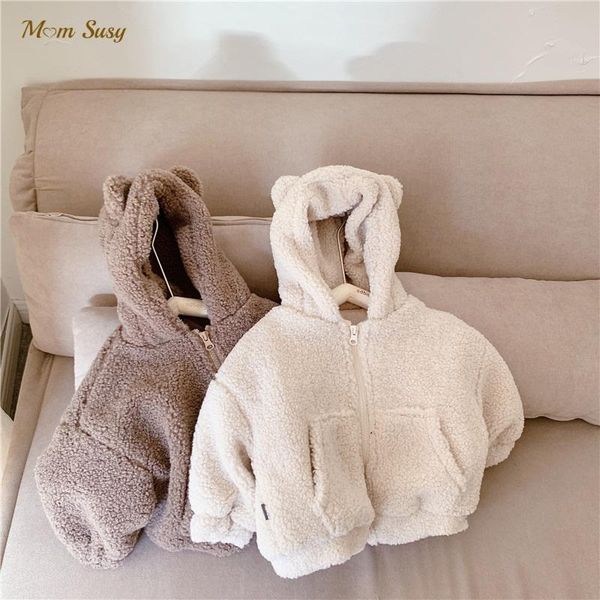 

jackets baby girl boy fleece ear hooded jacket fur infant toddler child warm sheep like coat winter outwear clothes 1-10y, Blue;gray