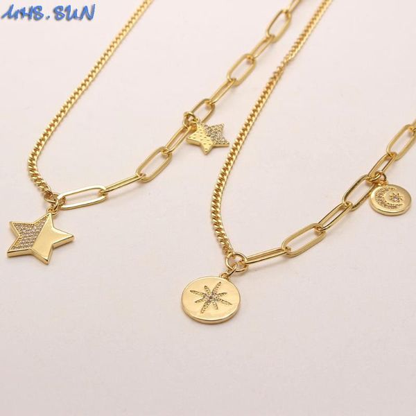 

chains mhs.sun est zircon star moon pendant chunky chain necklace fashion cz choker hiphop style for women party jewelry, Silver