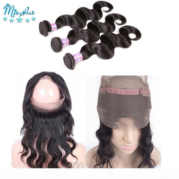 

indian body wave 360 lace frontal closure with hair bundles, Black;brown