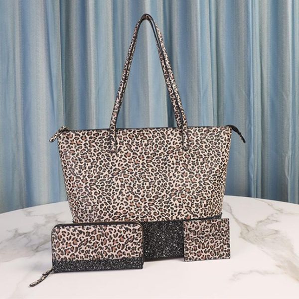 

evening bags 3 pieces set sunflower cheetah designer handbag shoulder tote glitter purse wallet card holder for women