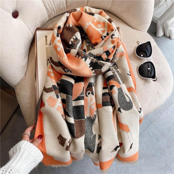 

scarves 2021 warm winter scarf cashmere hijab women print blanket shawl wrap foulard female thick pashmina bufanda soft echarpe 180*65cm, Blue;gray