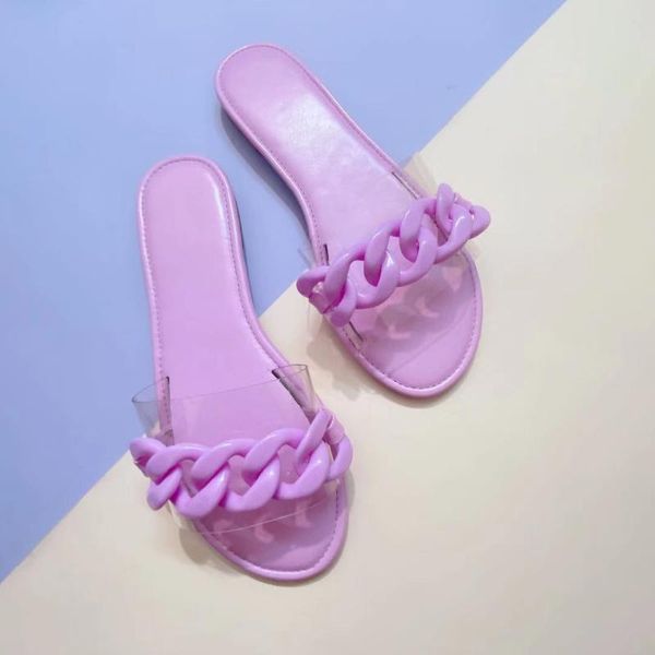 

2021 new sandals fashion big chain decorative vamp color cute cool slippers european and american flat bottom slippers, Black