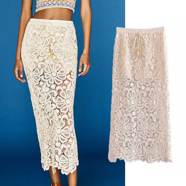 

klkxmyt za skirt women floral crochet long s woman summer high waist midi vintage straight elegant s 210527, Black