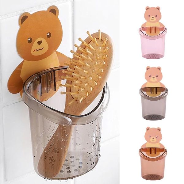 

kitchen storage & organization drain rack punch-wall-hanging cup soap brush holder cute bear transparent toothbrush bathroom accessorie
