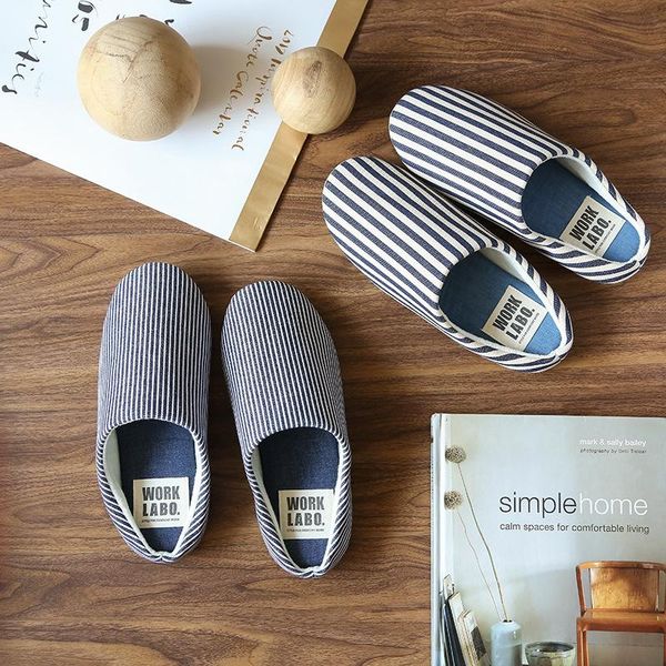 

slippers autumn and winter lovers denim frosted leather soft bottom men's women's striped baotou home shoes wholesale, Black