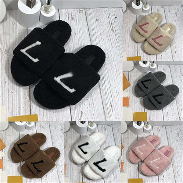 

designer wool slippers winter fluffy letter sandals fashion woman slipper warm comfortable slides fuzzy girl sandal, Black