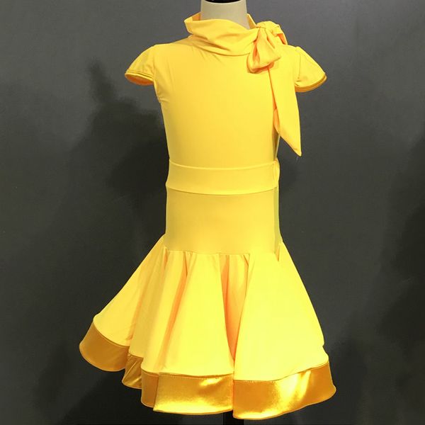 

can custom size latin dance dress girls yellow dress competition suit skirt stage performing costume for children kids 1449, Black;red