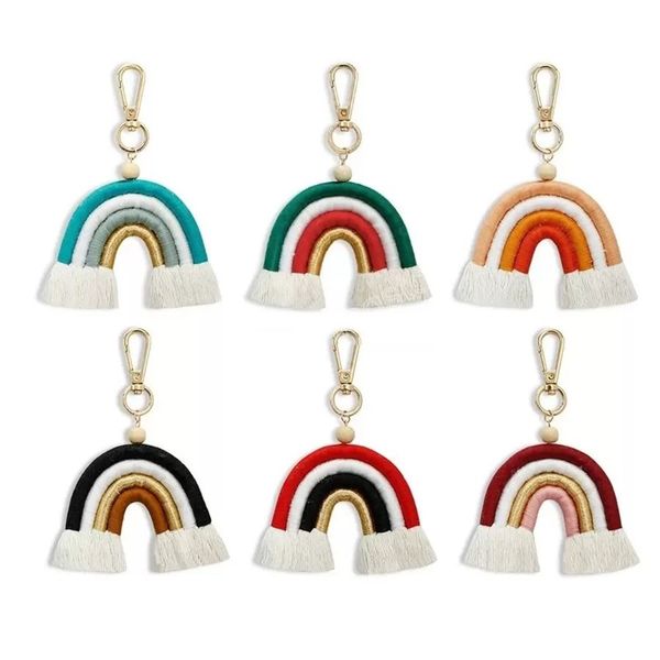 Linha de Keychain da tassel do arco-íris Weave u forma saco de moda pendura anéis chave moda jóias