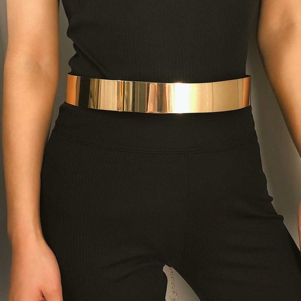 

ornaments exaggerated metal smooth simple body chain female personality mirror cold wind wide waist, Silver