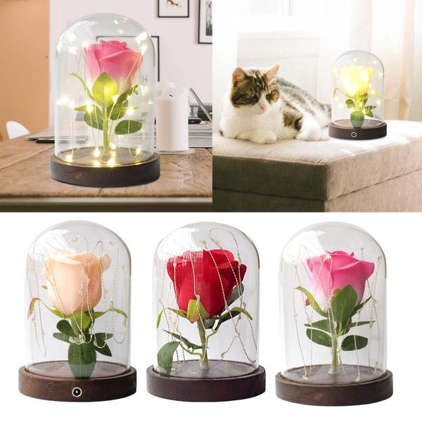 

preserved rose flower in glass led lights shinging beautiful flower tablehome decor