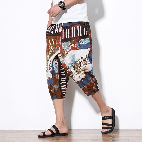 

2021 new chinese flax style harem jogger male pants designer summer streetwear sweatpants w36e, Black