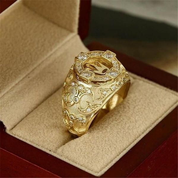 

wedding rings wukalo classic retro male ring punk vintage gold color zircon crown for man drop, Slivery;golden