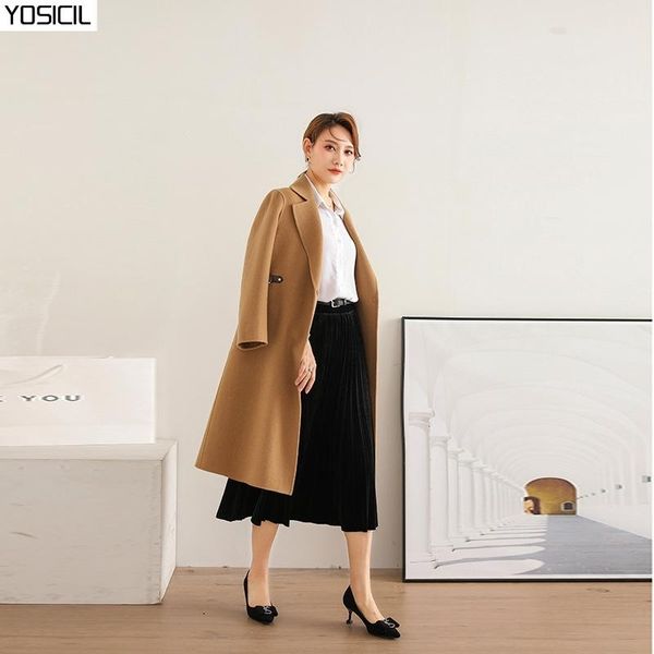 

yosicil long black coat long sleeve single covered button lapel invierno mujer fashion runway clothes outerwear female coat
