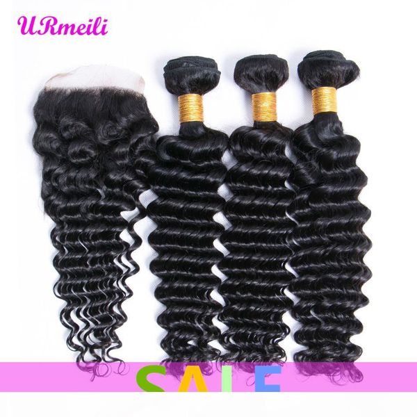

peruvian deep wave curly virgin human hair 3 4 bundles with closure dhgate remy human hair weave 30 inch bundles with lace closure, Black;brown