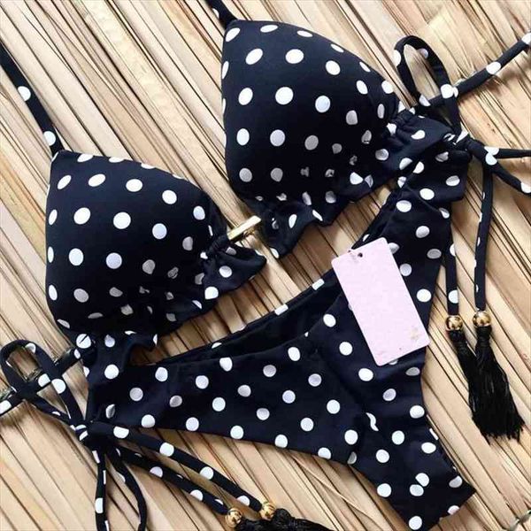 

womens polka dot strapless bikini set padded bra crease bandeau swimsuit beach swimwear bathing suit, White;black