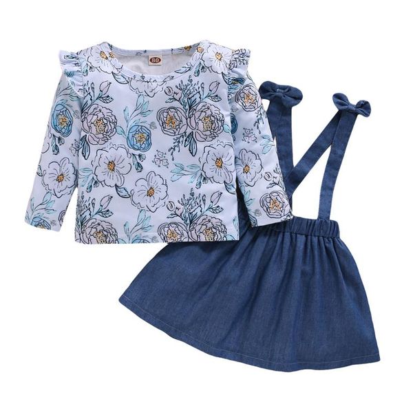 

skirt and set toddler infant kids baby girls floral print suspender suit outfits set clothing children's clothing girls, White
