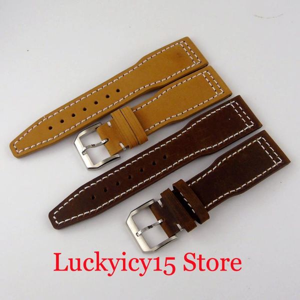

watch bands deep brown/camel 22mm width lugs cow leather strap band for wristwatch, Black;brown