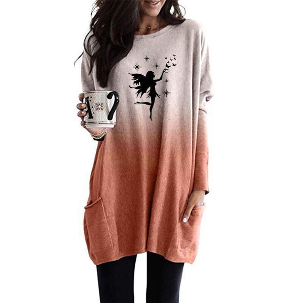 

women's hoodies & sweatshirts lovely fairy butterfly stars letter print gradient long for female femmes lover gift women plus size pock, Black