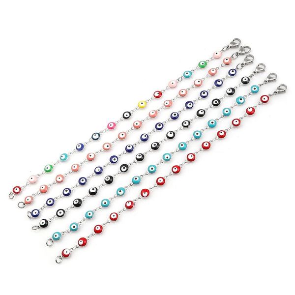 

charm bracelets multicolor eye charms stainless steel enamel beads silver color bracelet women girls party gift jewelry accessories, Golden;silver