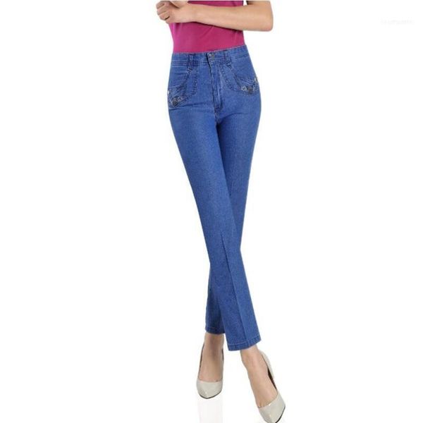 

women's jeans 2021 spring summer women capris high waist straight demin ankle-length pants plus size casual ly22-021, Blue