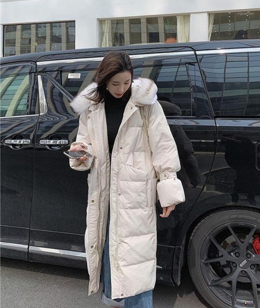

2019 autumn and winter new down jacket women's long section thick loose loose large fur collar over the winter1, Black