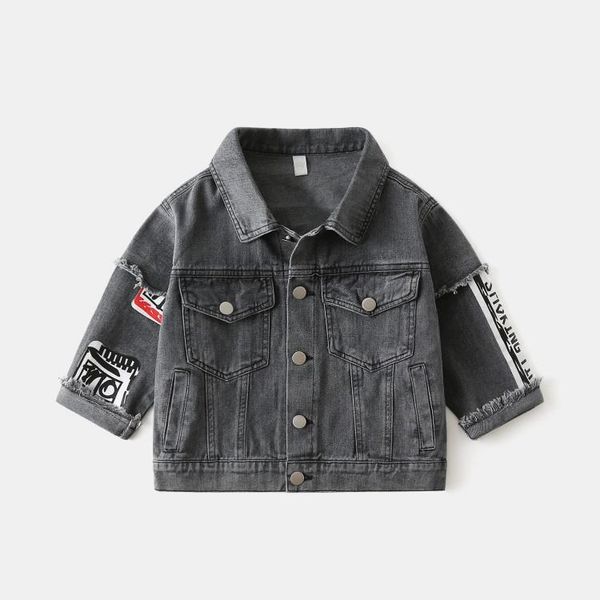 

2021 new style autumn boy's jeans coat medium-small children fashion casual autumn clothing coat fold-down collar jacket fashion, Blue;gray