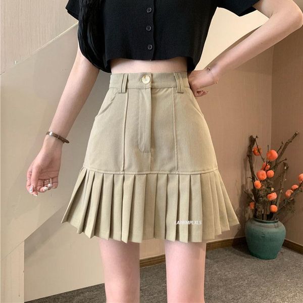 

skirts 2021 club pleated high waisted a-line mini women khaki streetwear summer skirt woman casulal solid womens, Black