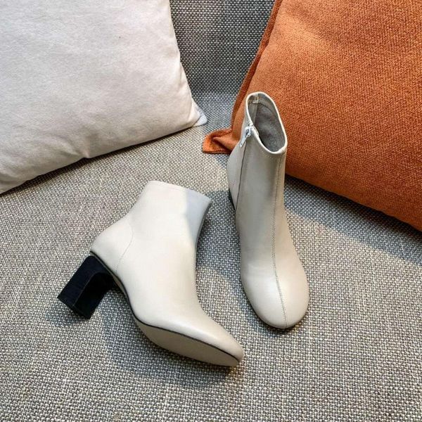 

boots women brand genuine leather ankle fashion designer winter high heel short ladies square luxury shoes 2021, Black