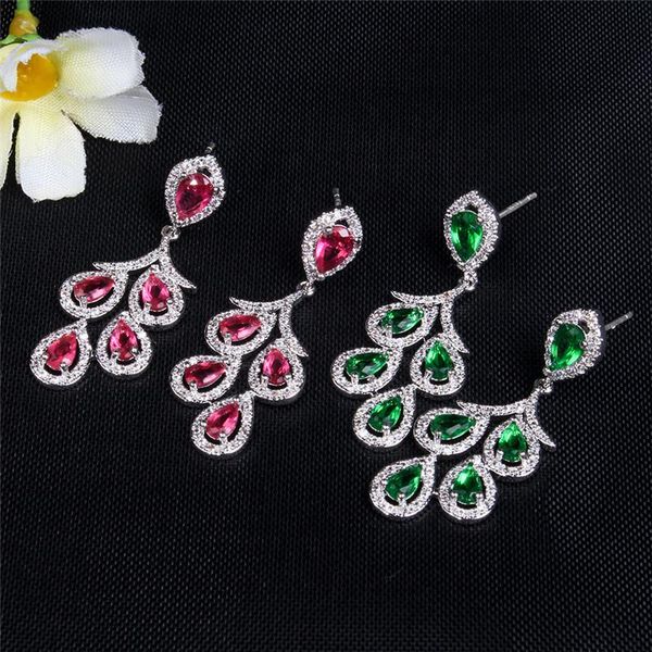 

dangle & chandelier fashion crystal green leaf earrings for women 2021 luxury wedding jewelry brand design cz stone plant pendant earring, Silver