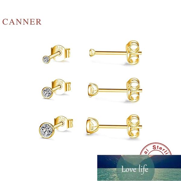

canner 3pc/set earrings for women 925 sterling silver pendientes diamond mini lady piercing stud earrings fine jewelry joyero factory price, Golden;silver