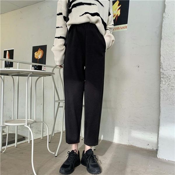 

women's pants & capris 3611 woolen spring and autumn korean version 2021 high waist black small casual, Black;white
