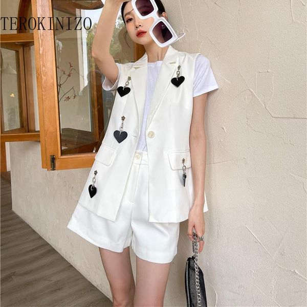 

women's vests terokinizo love heart pattern decoration vest womem notched collar sleeveless casual loose waistcoat summer jackets, Black;white