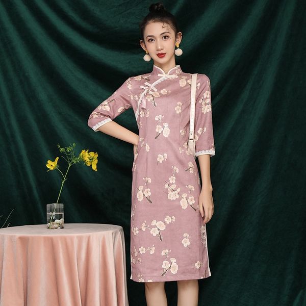 

traditional chinese hanfu qi pao women retro cheongsam girl japanese harajuku style vintage printed party qipao dress 12132, Red