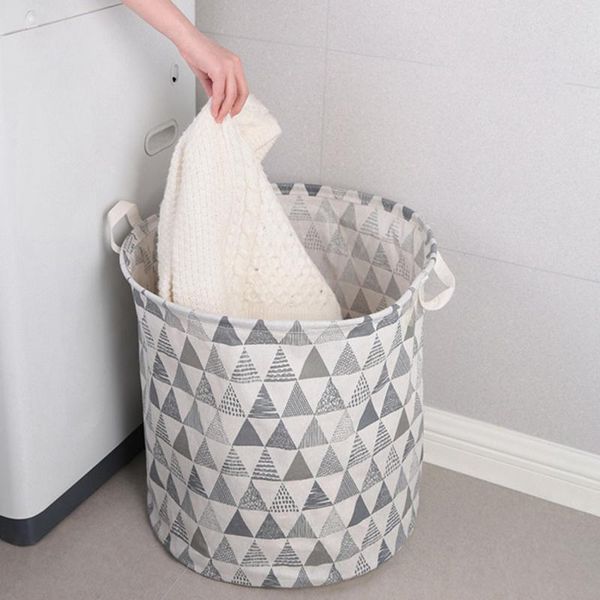 

big capacity laundry basket cotton linen storage bag foldable w/ handles