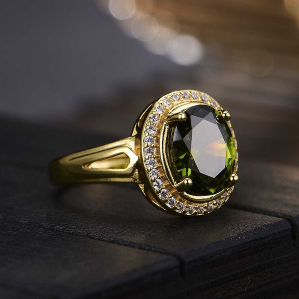 

new high-end fashion oval olive green group with zircon plated 18k open ring, Golden;silver
