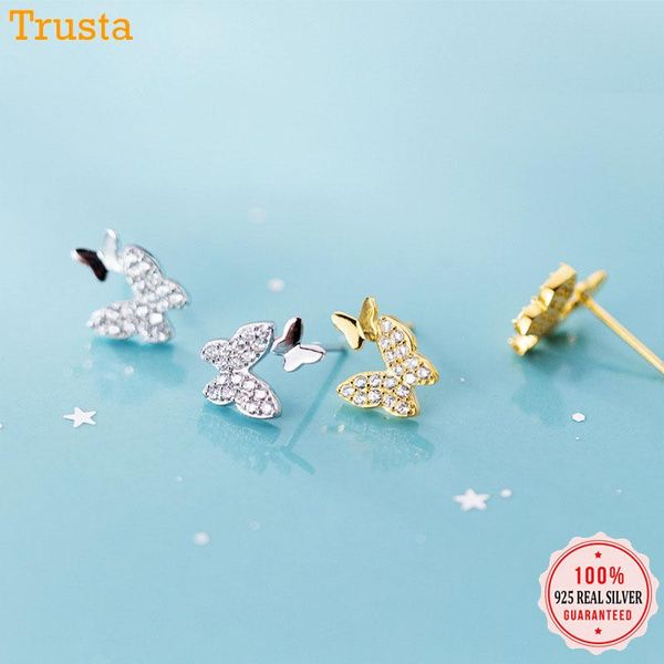 

stud trustdavis 100% 925 sterling silver butterfly cz earrings birthday gift for women jewelry wholesale da460, Golden;silver
