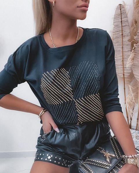 

women's t-shirt long sleeve fashion 2021 autumn round neck casual wear, White