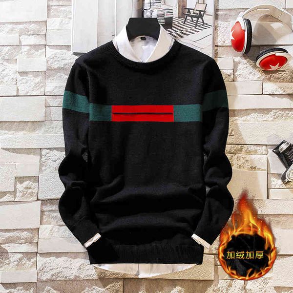 

sweater knit men's t shirt junior student's plush thickened warm round neck pullover bottomed 42, White;black