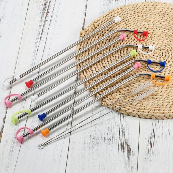 

drinking straws 10pcs/set 4 bent straight stainless steel reusable straw with 2 cleaning bru