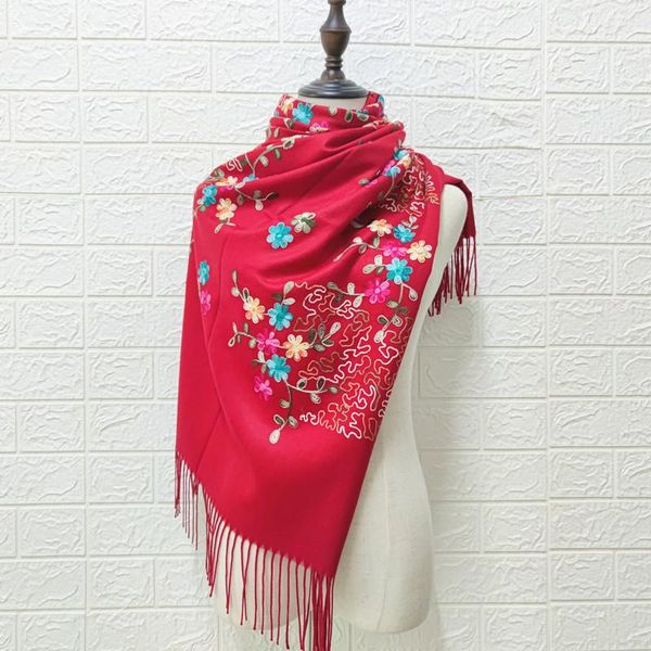 

scarves retro luxury bufanda blanket autumn winter style artificial cashmere embroidered flower scarf female ethnic travel shawl, Blue;gray
