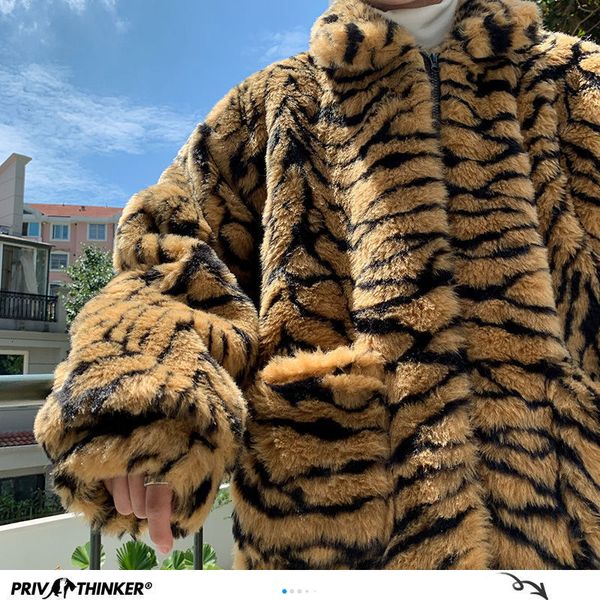 

privathinker 2021 winter new men's tiger pattern parkas casual oversize korean streetwear woman coat fashion male clothing qyqr, Black