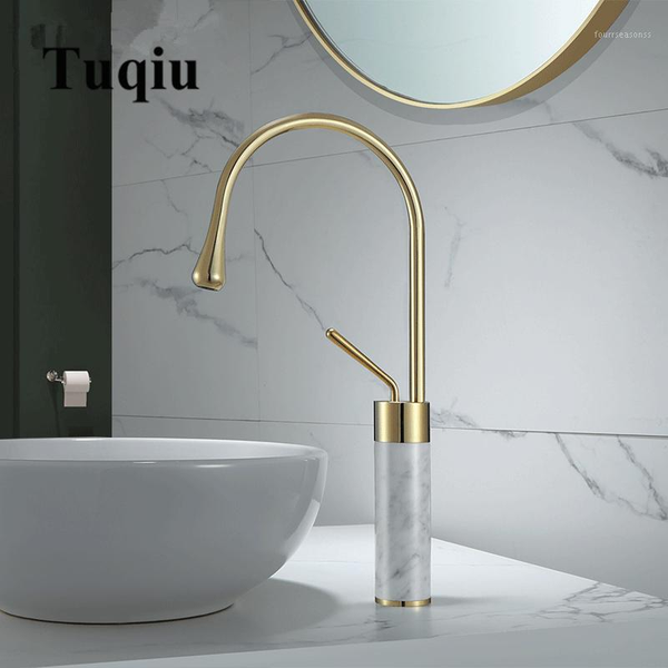 

bathroom faucet brushed gold basin brass and marble sink mixer tap cold lavotory1