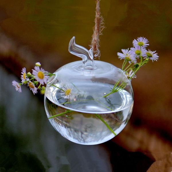 

8pcs/pack diameter=12cm middle size apple shaped hanging glass vase home decorative hydroponic plant bottle terrarium vase gift