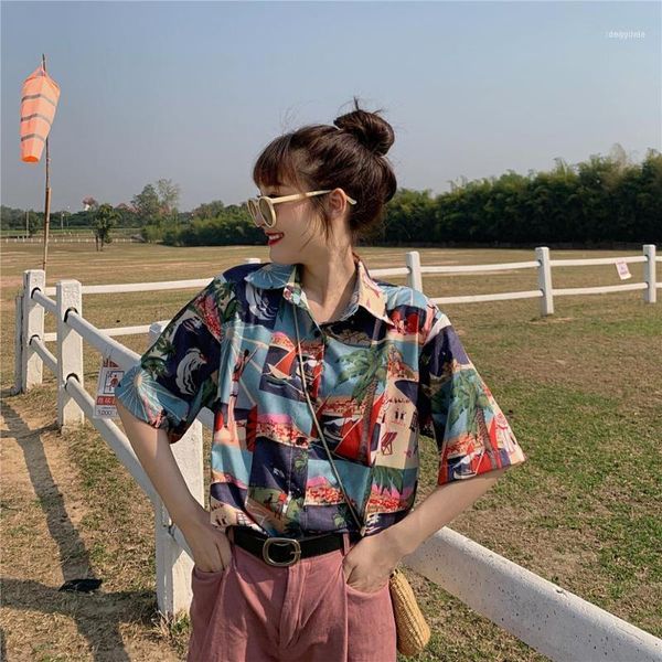 

women's blouses & shirts 2021 women and fashion casual short sleeve patchwork print loose female shirts1, White