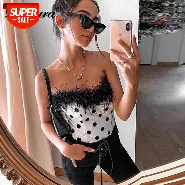 

dulzura feather polka dot crop cute bodycon 2019 autumn winter party clothes streetwear backless sleeveless camis #pj3c, White