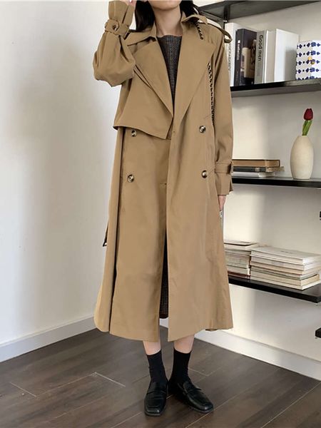 

windbreaker women's spring and autumn clothing 2021 new mid long small british style fashion temperament coat, Tan;black